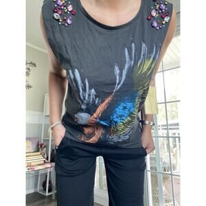 VINTAGE HAVANA TANK Top With Eagle and Embellishments Big Rhinestone Sew M NWT